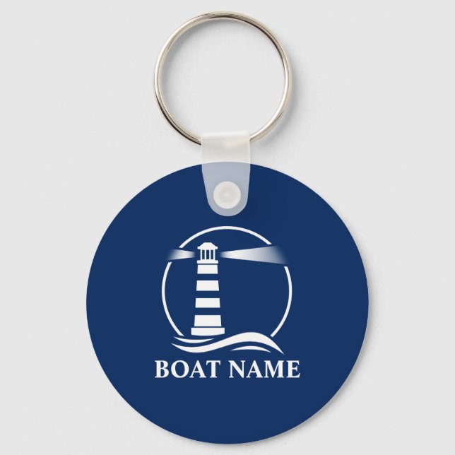 Your Boat Name with Classic Lighthouse Key Ring (Front)