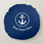 Your Boat Name With Rope & Anchor Navy Blue Round Cushion<br><div class="desc">Your Boat Name With Rope & Anchor Round Navy Blue Pillow Cushion.</div>