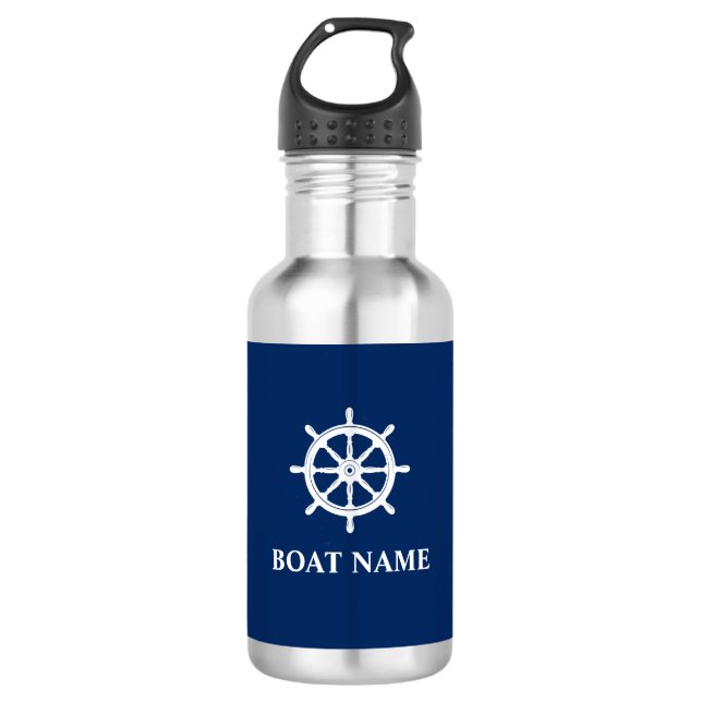Your Boat Name with Ships Wheel Helm 532 Ml Water Bottle (Front)