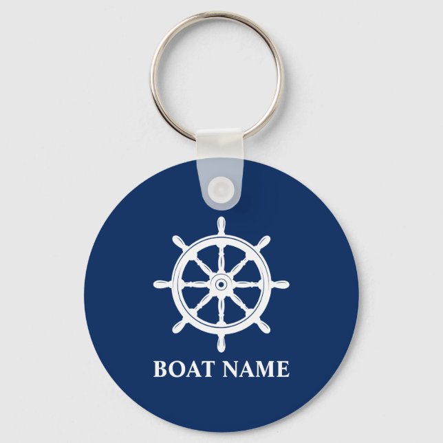Your Boat Name with ships wheel helm Key Ring (Front)
