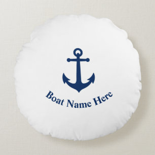 Your Boat Name With Vintage Anchor Round Cushion