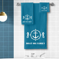 Your Boat or Family Name Seahorse Anchor Aqua Blue