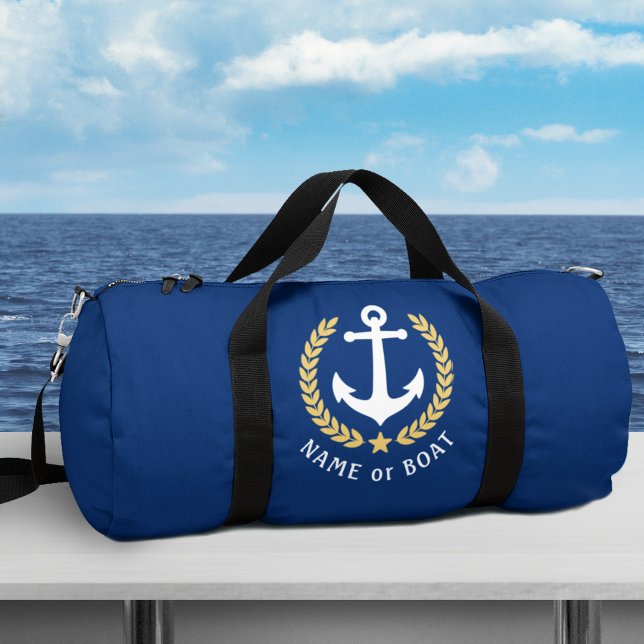 Your Boat or Name Anchor Gold Laurel Star Navy Duffle Bag (Creator Uploaded)