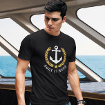 Your Boat or Name Anchor Gold Style Laurel Black T-Shirt<br><div class="desc">A Nautical Boat Anchor,  Gold Style Laurel Leaves and Star with Your Personalised Name or Boat Name on a Black T-Shirt.</div>