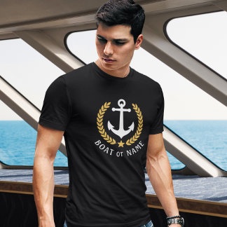 Your Boat or Name Anchor Gold Style Laurel Black T-Shirt