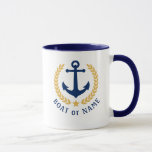 Your Boat or Name Anchor Gold Style Laurel Blue Mug<br><div class="desc">A Personalised two tone Mug with your boat name,  family name or other desired text. Featuring a custom designed nautical boat anchor,  gold style laurel leaves and star emblem. Several accent colours to choose from to match your current decor. Makes a great gift for any occasion.</div>