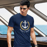 Your Boat or Name Anchor Gold Style Laurel Navy T-Shirt<br><div class="desc">A Nautical Boat Anchor,  Gold Style Laurel Leaves and Star with Your Personalised Name or Boat Name on a Navy Blue T-Shirt.</div>