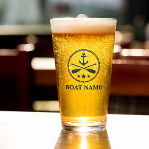 Your Boat or Name Anchor & Oars Navy Blue Glass