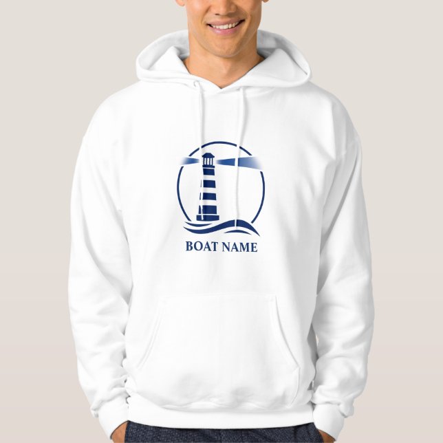Your Boat or Name  in Navy Nautical Lighthouse Hoodie (Front)