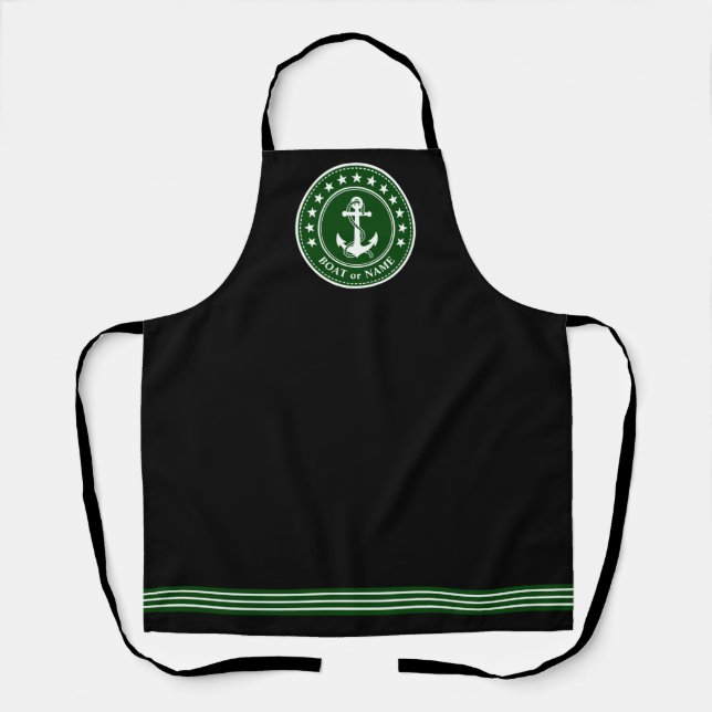 Your Boat or Name Nautical Anchor Stars Green Apron (Front)