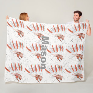 Your Boys Name Room Indian Feather Headdress Tepee Fleece Blanket