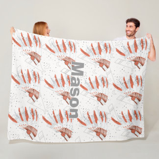 Your Boys Name Room Indian Feather Headdress Tepee Fleece Blanket