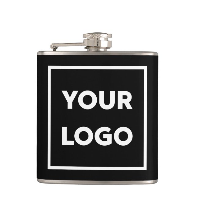 Your Business Company Logo on Black Promotional Hip Flask (Front)