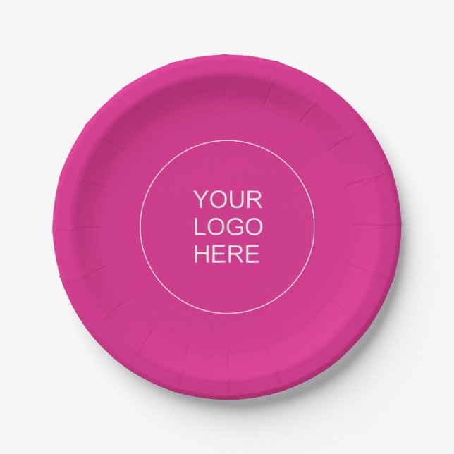Your Business Company Logo Text Template Wow Pink Paper Plate (Front)