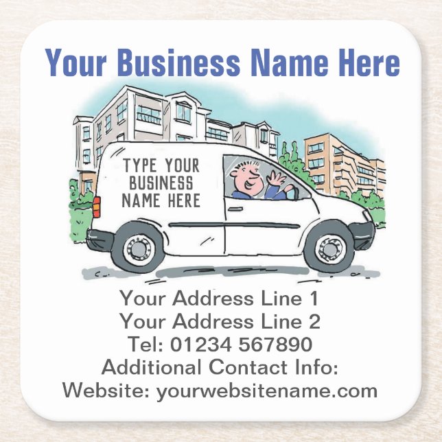 Your Business Details on Square Paper Coaster (Front)