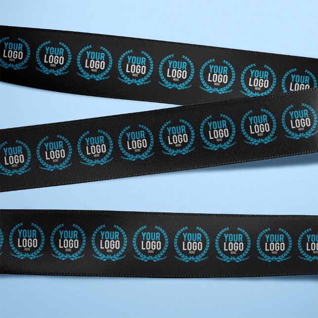 Your Business Logo All Over Patterned Black Satin Ribbon (Creator Uploaded)