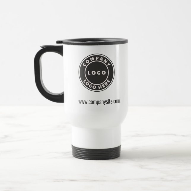 Your Business Logo and Company Website Address Travel Mug (Left)