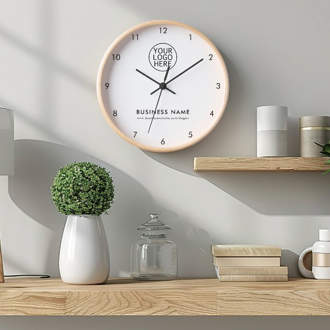 Your Business Logo and Company Website Custom Clock (Minimalist Business Logo and Website Office Wall Clock)