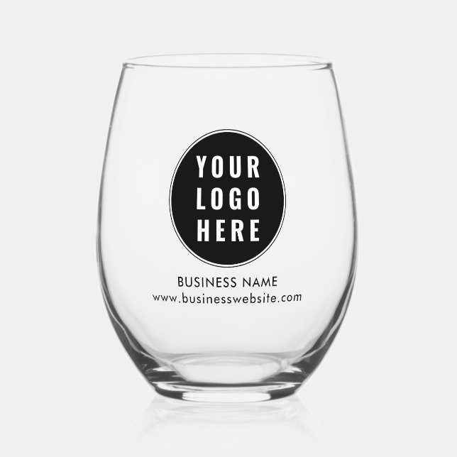 Your Business Logo and Company Website Custom Stemless Wine Glass (Front)