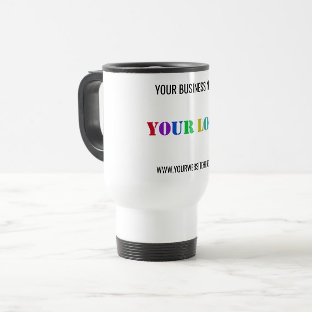 Your Business Logo and Custom Text Travel Mug (Front Left)