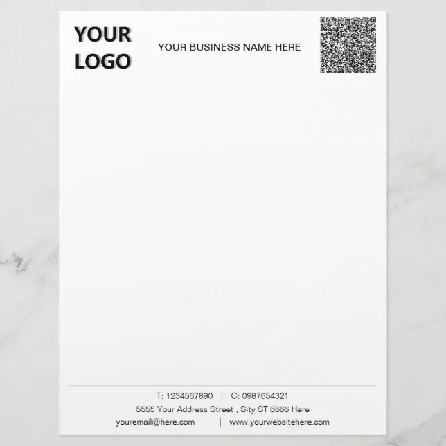 Your Business Logo and QR Code Letterhead Example | Zazzle