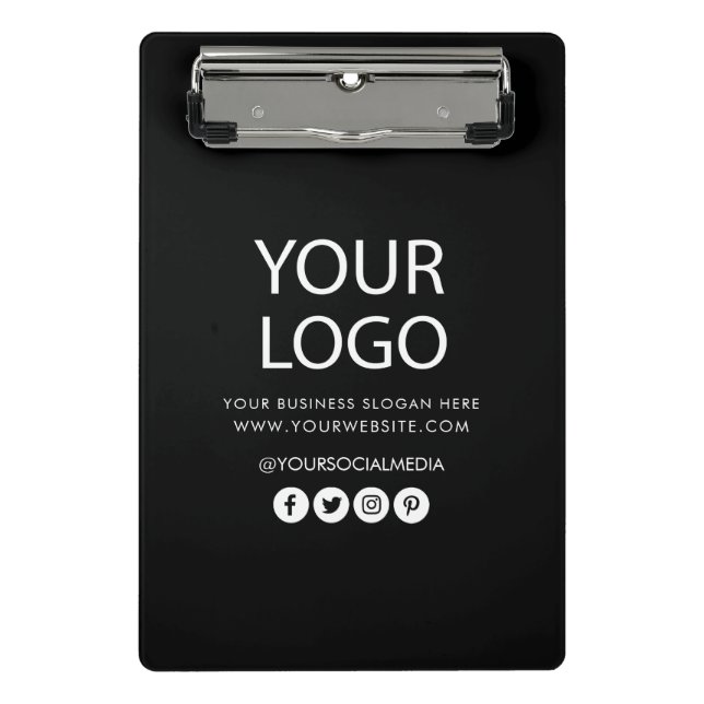 Your Business Logo and Text Company Branded black  Mini Clipboard (Front)