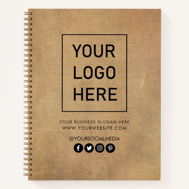 Your Business Logo and Text Company Branded brown Notebook (Front)