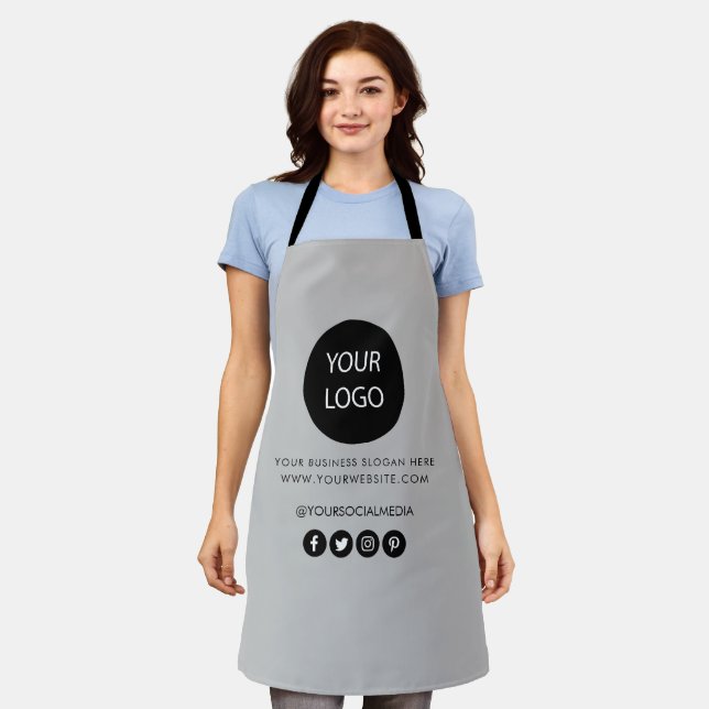 Your Business Logo and Text Company Branded Grey  Apron (Worn)