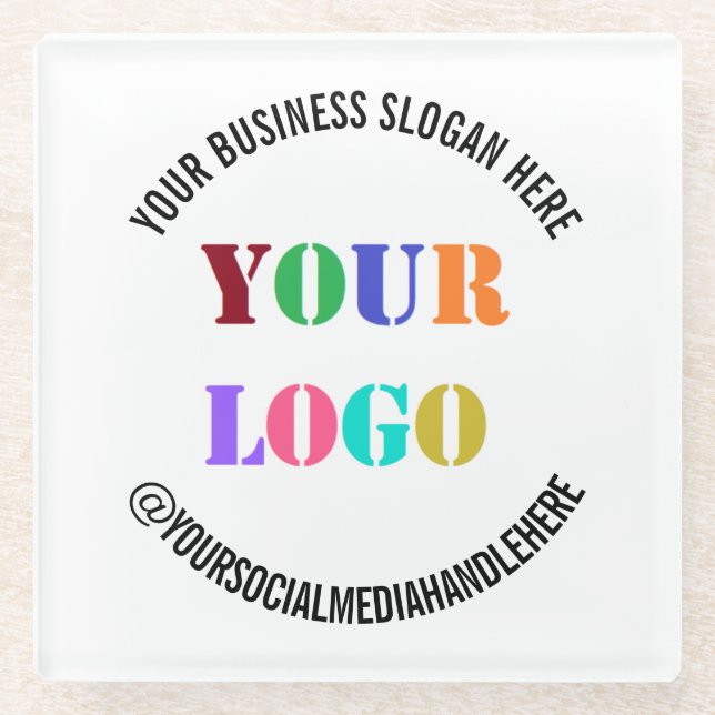 Your Business Logo and Text Glass Coaster Example (Front)