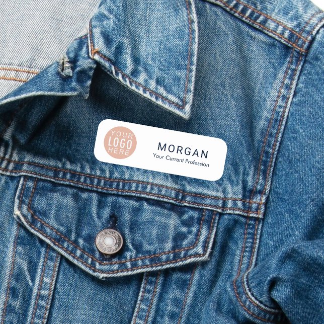 Your Business Logo Company Employees Conference Name Tag (Modern Business Logo Minimal Beige Name Tag)