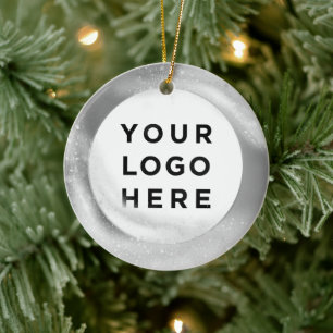 Your Business Logo Custom Christmas Silver Ceramic Tree Decoration