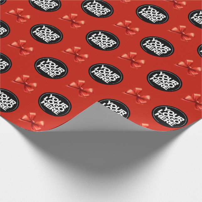 Your Business Logo Custom Red Bow Wrapping Paper (Corner)