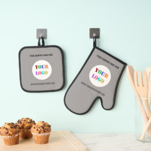 Your Business Logo Custom Text and Colours Oven Mitt & Pot Holder Set