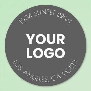 Your Business Logo Dark Grey & White Address Classic Round Sticker