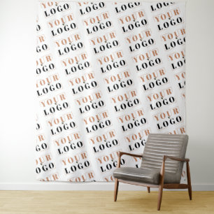 Your Business Logo Diagonal Repeat White Backdrop Tapestry