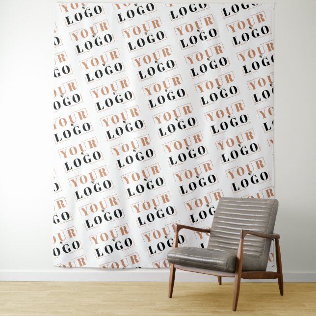 Your Business Logo Diagonal Repeat White Backdrop Tapestry (In Situ)