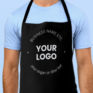 Your Business Logo & Editable Text Black & White Apron