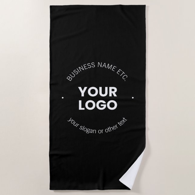 Your Business Logo & Editable Text | Black & White Beach Towel (Front)
