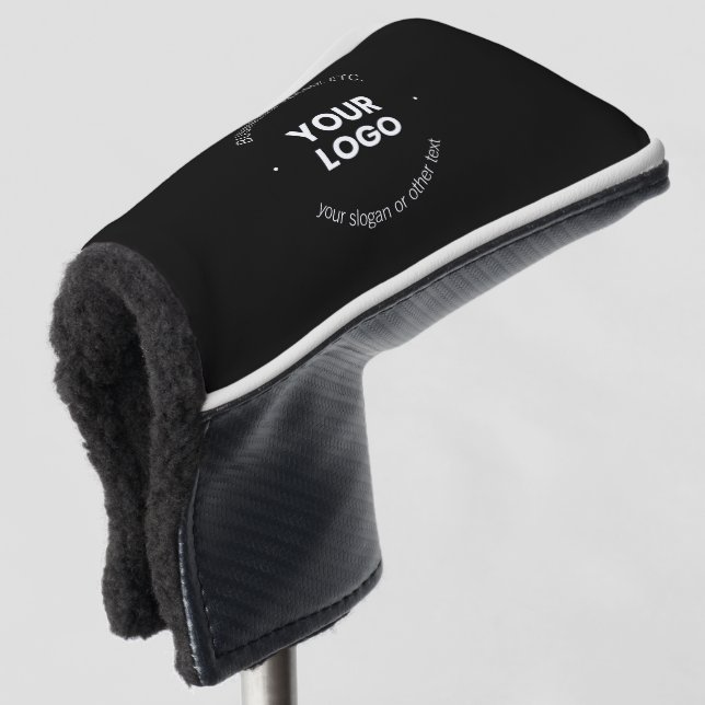 Your Business Logo & Editable Text | Black & White Golf Head Cover (3/4 Front)