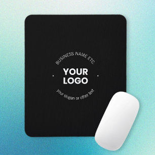 Your Business Logo & Editable Text   Black & White Mouse Mat