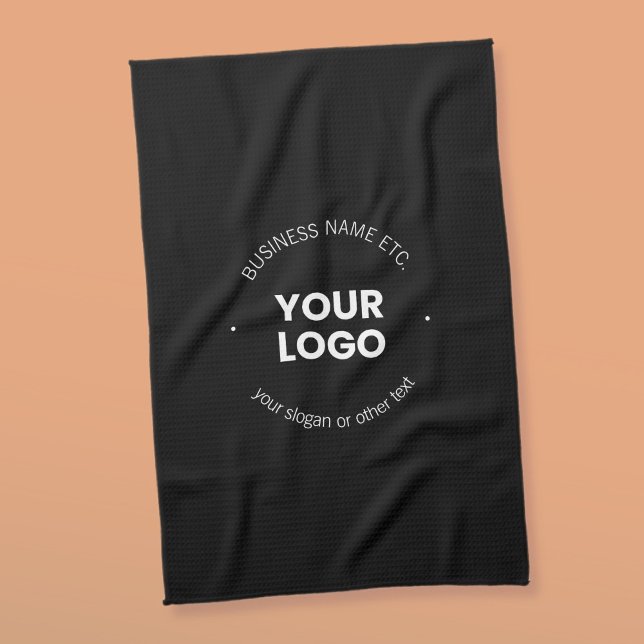 Your Business Logo & Editable Text | Black & White Tea Towel (Creator Uploaded)