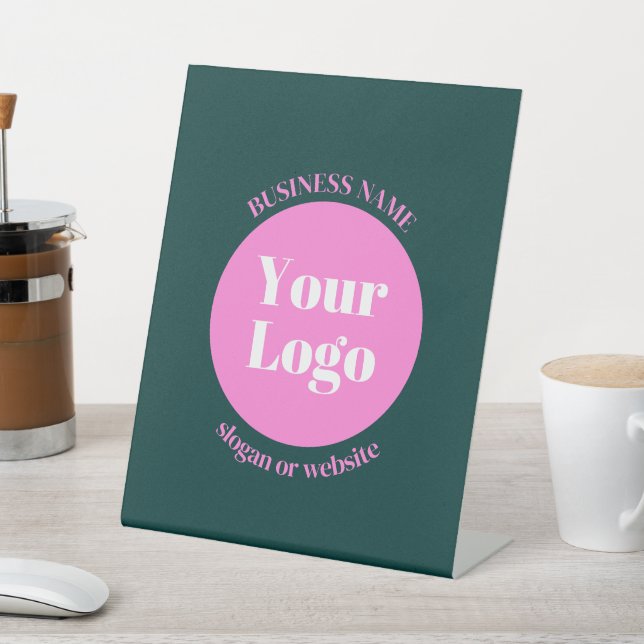 Your Business Logo & Editable Text | Pink & Green Pedestal Sign (In SItu)