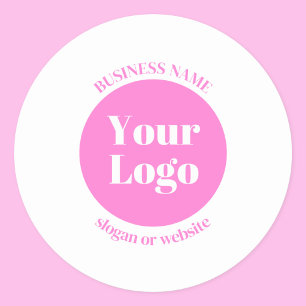 Your Business Logo & Editable Text Template   Pink Classic Round Sticker