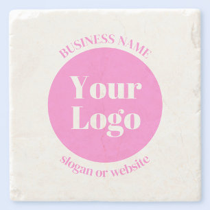 Your Business Logo & Editable Text Template   Pink Stone Coaster