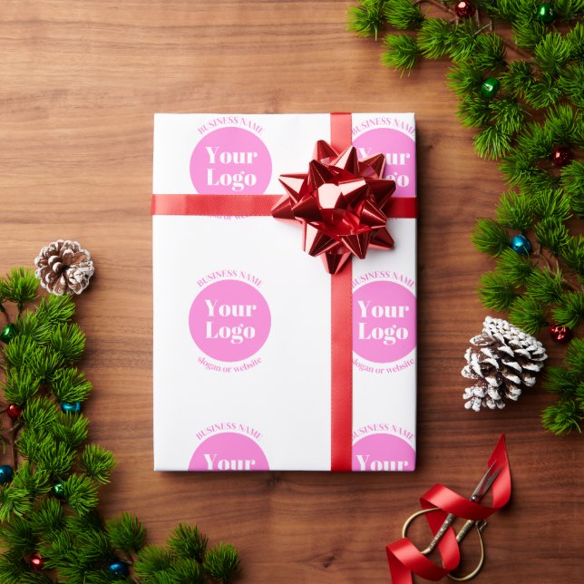 Your Business Logo & Editable Text Template | Pink Wrapping Paper (Holiday Gift)