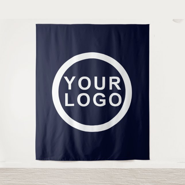 Your Business Logo Event Modern Navy Blue Backdrop Tapestry (Front)