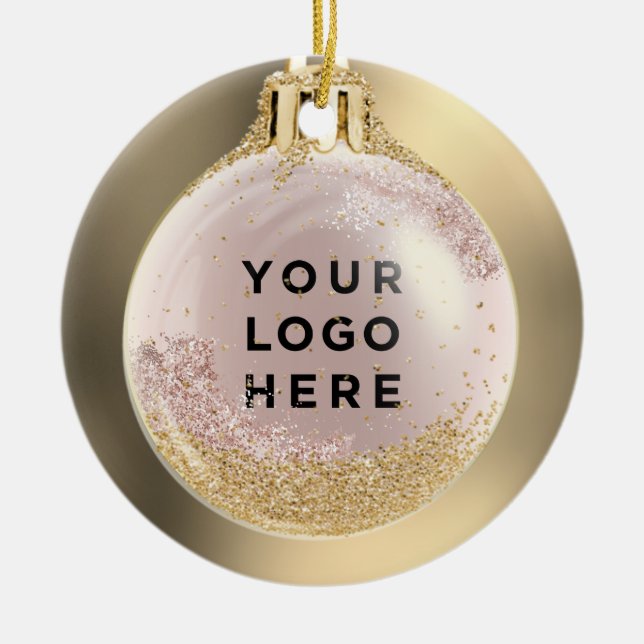 Your Business Logo Goldrose Christmas Ball Custom Ceramic Tree Decoration (Front)
