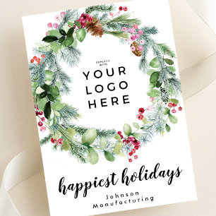 Your Business Logo   Happiest Holidays Wreath Holiday Card