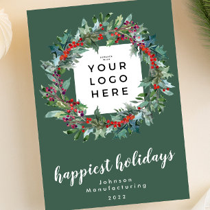 Your Business Logo Happiest Holidays Wreath Holiday Card