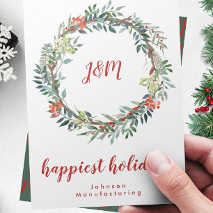 Your Business Logo   Happiest Holidays Wreath Holiday Card